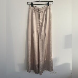 Meshki Cream Satin Wide Leg Trousers